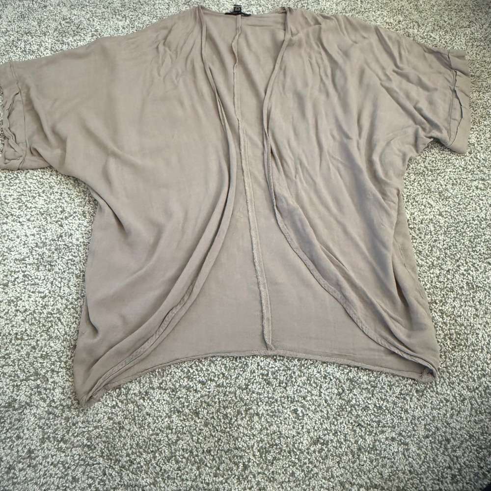 Open Front Cardigan Taupe Short Sleeve Lightweight Wrap One Size Slouchy